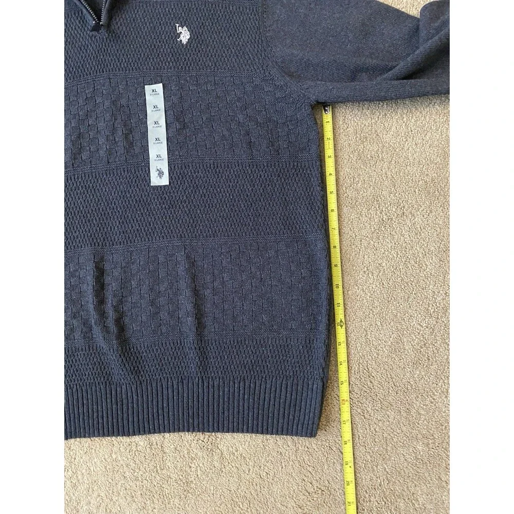 NWT U.S. Polo Assn. Men's Mixed Texture Quarter-Zip Sweater – Charcoal Gray XL
